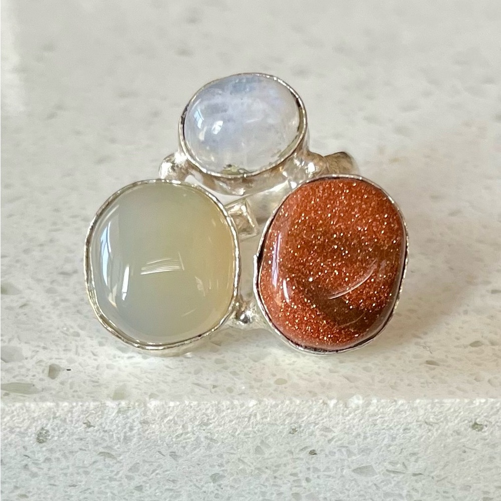 .925 Unique Goldstone / Moonstone / Opalite Ring - Picture 1 of 6